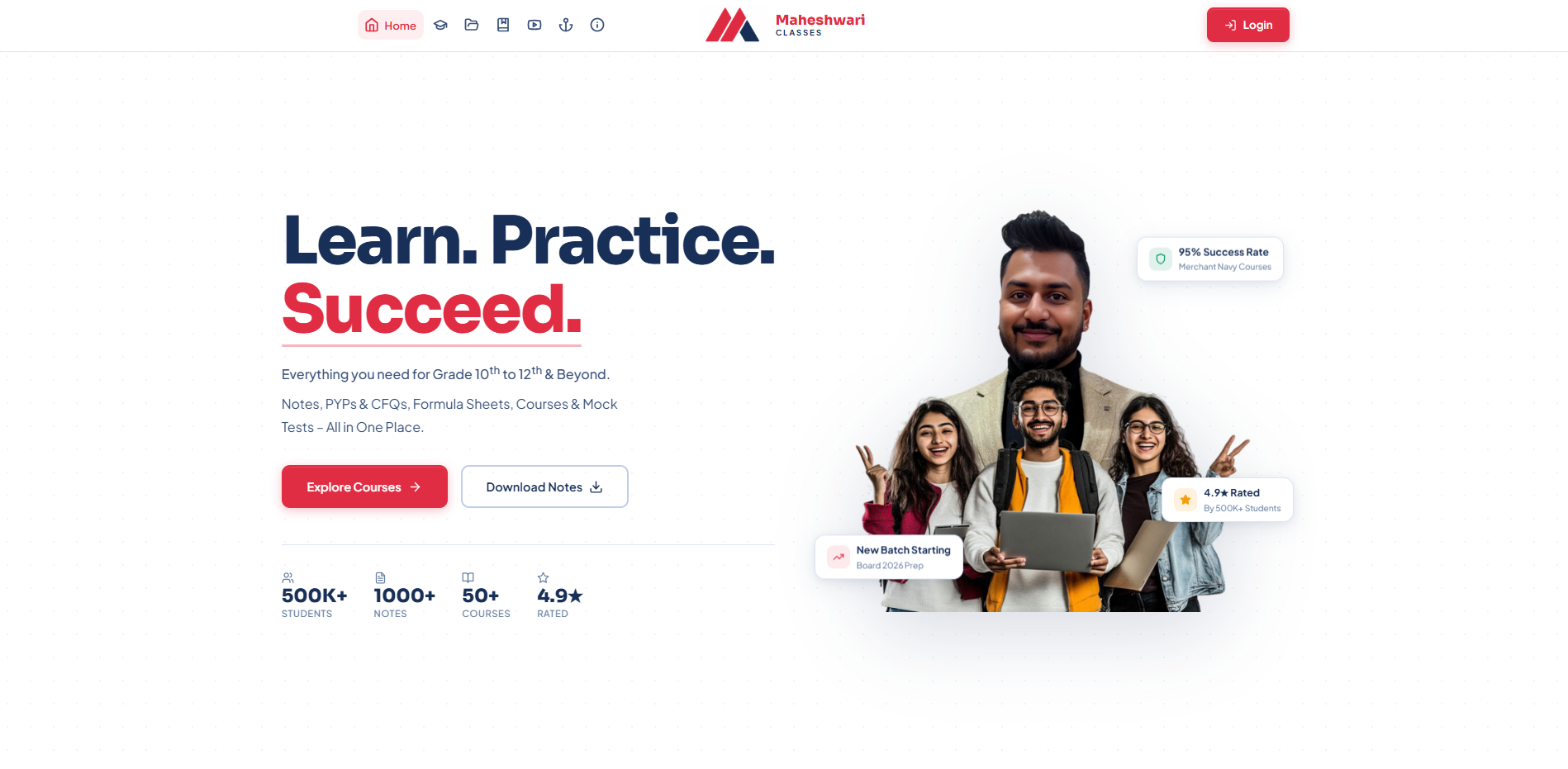 Maaheshwari Classes website screenshot
